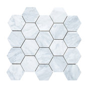12.25"x10.75" Carrara White Hexagon Mosaic Tile Honed, Chip Size 3"