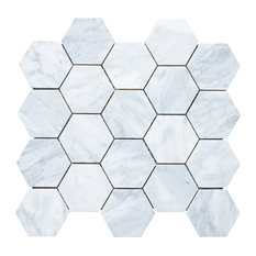 12.25"x10.75" Carrara White Hexagon Mosaic Tile Honed, Chip Size 3"