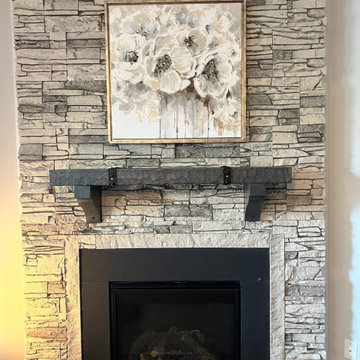 Corner Fireplace Ideas with Arctic Smoke Stacked Stone
