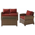 Crosley - Bradenton 3-Piece Outdoor Wicker Seating Set With Cushions, Sangria - Create the ultimate in outdoor entertaining with Crosley's Bradenton Collection. This elegantly designed all-weather wicker conversational set is the perfect addition to your environment. The finely crafted deep seating collection features intricately woven wicker over durable steel frames, and UV/Fade resistant cushions providing comfort, style and durability.