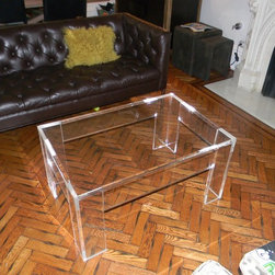 Coffee Table - Lucite with flange and optional lower shelf - square or rectangle - Products