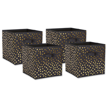 DII Nonwoven Polyester Cube 11x11x11 Small Dots Black and Gold Set of 4