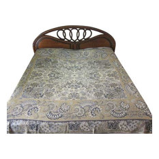 Mogul Interior - Pashmina Bedspreads Indian Bedding Blanket Khaki Reversible Throw - Blankets