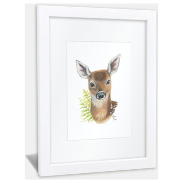 "Woodland Littles 2" Deer Individual Framed Print, With Mat, White, 11"x14"