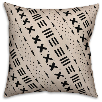 Beige Tribal Pattern 18x18 Outdoor Throw Pillow