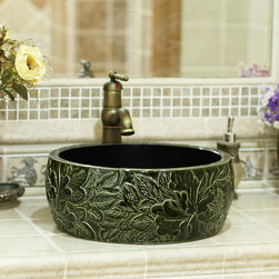 Hand-carved peony bathroom washbasin - Bathroom Sinks