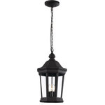 Trans Globe - Trans Globe 40406 BK Westfield - Three Light Outdoor Hanging Lantern - The Westfield Collection brings suspended decor to an outdoor area with a hanging lantern. The Westfield 22" Hanging Lantern brings unobtrusive lighting to any outdoor living area while boasting an eye-catching design. It combines traditional design themes with functionality. The three light lantern is a hexagon shape, has long Clear Glass panels that are separated by vertical metal strips and is open at the bottom.  Assembly Required: TRUE