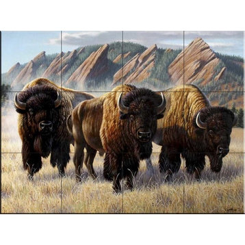 Tile Mural, Bison Under The Flatirons by Cynthie Fisher