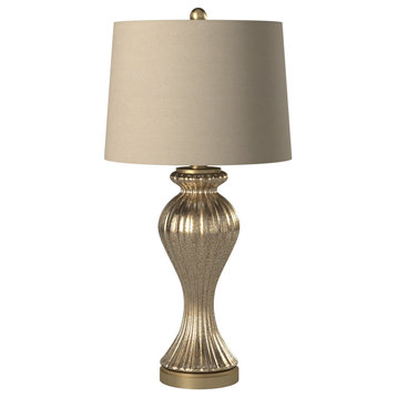 Glass Glimmer Broze Ridged Table Lamp with Hardback Shade