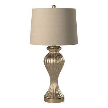Glass Glimmer Broze Ridged Table Lamp with Hardback Shade
