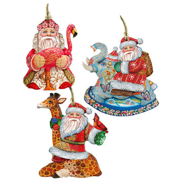 Safari Santa Ornaments, Set of 3