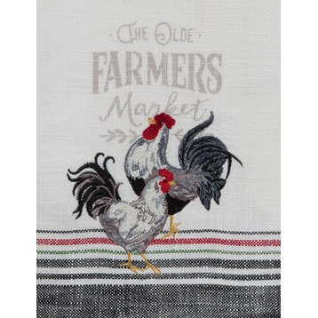 Kay Dee The Olde Farmers Market Rooster and Hen Embroidered Kitchen Tea Towel