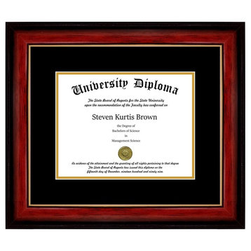 Single Diploma Frame with Double Matting, Mahogany with Gold Lip, 12"x15"