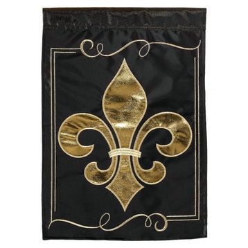 Flag  Double Applique  Fleur De Lis Gold/Black Large
