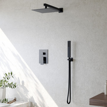 10" Wall Mounted Rainfall Shower Head with High Pressure Hand Shower, Matte Black
