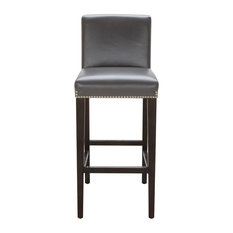 Sunpan Modern Home - Brooke Barstool, Gray Leather - Bar Stools and Counter Stools