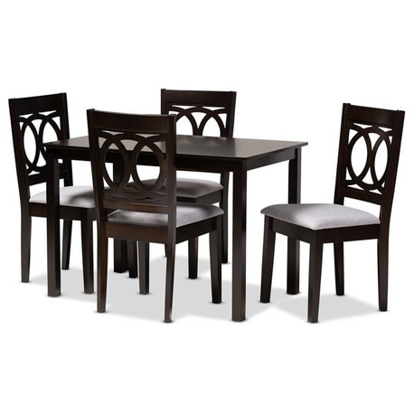 Baxton Studio Lenoir 5-Piece Wood Dining Set in Gray and Espresso Brown