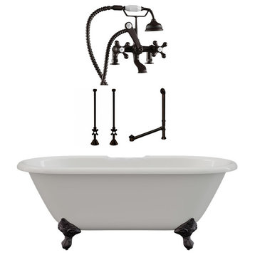 67" Cast Iron Clawfoot Tub with Complete Plumbing Package- "Vernon", Oil Rubbed Bronze