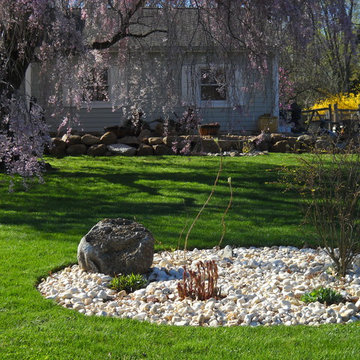 Hillsborough, NJ. Low Maintenance Landscape, Garden Art, Pool and FIre Pit