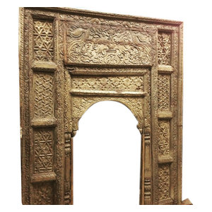 Mogulinterior - Consigned Antique Welcome Gate Jaipur Arch Carved Wood Frame Teak Vintage Archit - Home Decor