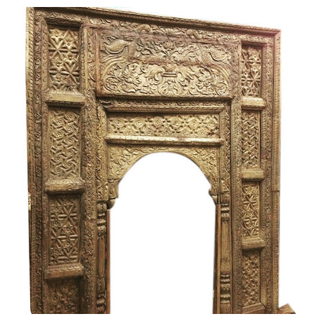 Mogulinterior - Consigned Antique Welcome Gate Jaipur Arch Carved Wood Frame Teak Vintage Archit - Home Decor