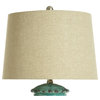 Ceramic Table Lamp - Turquoise Finish - Beige Hardback Linen Shade