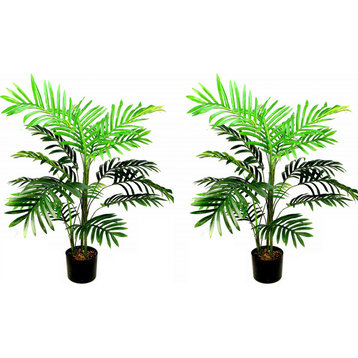 3 Feet Artificial Paradise Palm Tree Plant In Plastic Pot, Green, Set of 2
