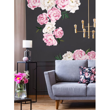 Peony Flowers Vinyl Wall Sticker, Large Set, Vivid Pink