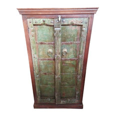 Mogulinterior - Consigned Antique Vintage Armoire Cabinet Cupboard Indian Hand Carved Furniture - Armoires and Wardrobes