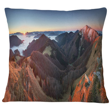 Red Mountain Sunset Panorama Landscape Printed Throw Pillow, 16"x16"