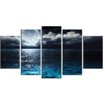 "Romantic Full Moon Over Sea" Seascape Canvas Photo Print, 5 Panels, 60"x32"