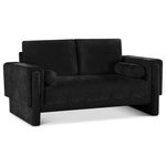 Meridian Furniture - Madeline Chenille Fabric Upholstered Chair, Black, Loveseat - Refresh your living space with this Madeline chenille fabric living room loveseat. It's upholstered in rich black chenille fabric with plush padding and bolster pillows that complete the look while supporting your body while you relax and unwind. The loveseat's modish design ensures it seamlessly complements any decor and fits well with other items in the Madeline collection. Whether you're entertaining guests or unwinding with a book, this chair provides both coziness and sophistication.