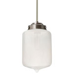 Besa Lighting - Besa Lighting 1TT-OLINFR-SN Olin - One Light Stem Pendant with Flat Canopy - Our Olin is a modern and interesting closed bottom cylindrical shape, with a gently pointed accent, its retro styling will gracefully blend into today's environments. Our Frost glass is clear pressed glass that has been etched to diffuse the light, resulting in a semi-translucent appearance. Unlit, it appears as simply a textured surface like satin, but when lit the glass has a calming glow. The smooth satin finish on the clear outer layer is a result of an extensive etching process. This handcrafted glass uses a process where every glass is consistently produced using a press mold, keeping variations to a minimum. The stem pendant fixture is equipped with an adjustable telescoping section, 4 connectable stem sections (3", 6", 12", and 18") and low Profile flat monopoint canopy. These stylish and functional luminaries are offered in a beautiful brushed Bronze finish.  No. of Rods: 4  Canopy Included: TRUE  Shade Included: TRUE  Cord Length: 120.00  Canopy Diameter: 5 x 5 x 0 Rod Length(s): 18.00  Dimable: TRUEOlin One Light Stem Pendant with Flat Canopy Satin Nickel Frost GlassUL: Suitable for damp locations, *Energy Star Qualified: n/a  *ADA Certified: n/a  *Number of Lights: Lamp: 1-*Wattage:60w Medium base bulb(s) *Bulb Included:No *Bulb Type:Medium base *Finish Type:Satin Nickel