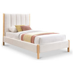 Meridian Furniture - Kona Upholstered Bed, Cream, Twin - Outfit your bedroom or guest room with this lovely Kona fabric bed. This bed has the luxury look you'd expect for the master in a version that's perfect for any other bedroom in the home. Eye-catchingly elegant, this twin-sized bed features a heavy vertical tufting that instantly draws the eye while providing soft support for your back while you relax and unwind prior to drifting off to dreamland. The solid wood legs have a natural finish to complement the beautiful fabric headboard and side rails.