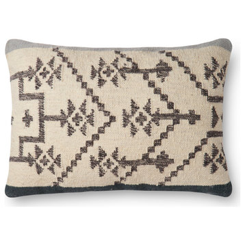 Wool Tribal Design Pillow, 16"x26", Slate/Navy, Polyester/Polyfill