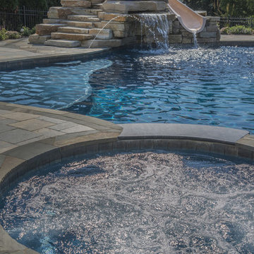 Stone Pool Slide and Waterfall with Spa