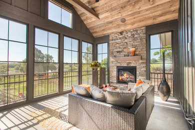 This is an example of a transitional screened-in porch design in Minneapolis.