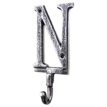 Rustic Silver Cast Iron Letter N Alphabet Wall Hook 6''