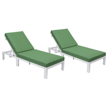 Chelsea White Patio Chaise Lounge Chairs, 2-Piece Set, Green