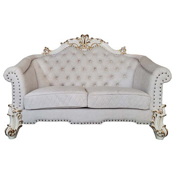 Acme Vendome II Loveseat With 4 Pillows Two Tone Ivory Fabric and Antique Pearl