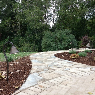 Extended patio with new flagstone path