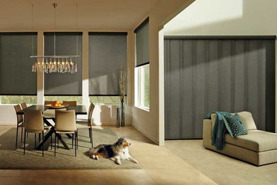 Inspiration for a timeless dining room remodel in Seattle with beige walls and no fireplace