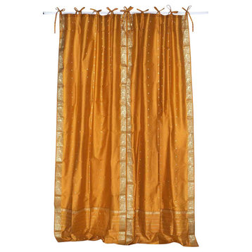 Mustard  Tie Top  Sheer Sari Cafe Curtain / Drape / Panel  - 43W x 36L - Pair