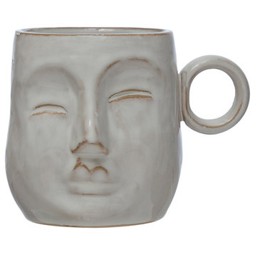 Stoneware Face Mug, Reactive Glaze, Cream