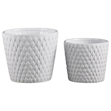 Ceramic Round Pot With Diamond Pattern Design Body and Tapered Bottom
