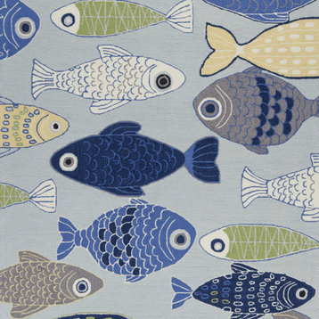 3' X 5' Light Blue Fishes Area Rug