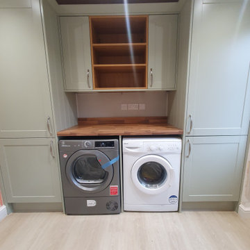 Green Shaker Style Kitchen with Butchers Block Worktop