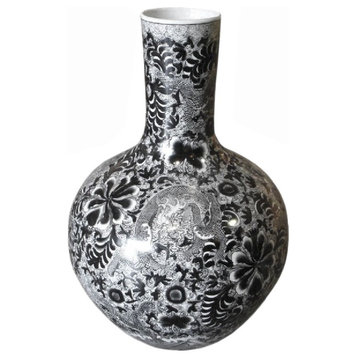 Black and White Porcelain Dragon Globular Vase, 21"