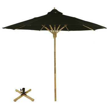 Handcrafted Bamboo Beach Patio Umbrella With Base, Black