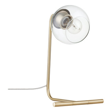 Novogratz x Globe Mason 15" Matte Brass Desk Lamp With Clear Glass Shade